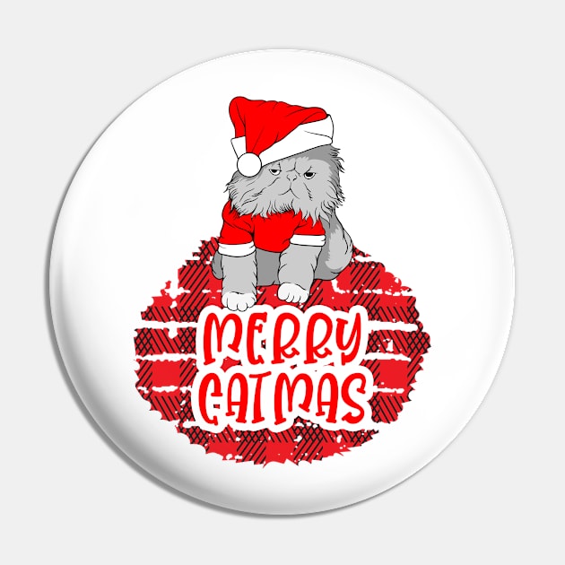 Merry Catmas - Funny Christmas With Cats Pin by AS Shirts