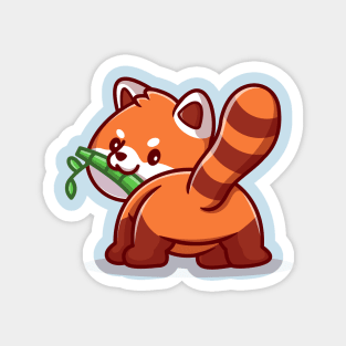 Cute Red Panda Eating Bamboo Cartoon Magnet