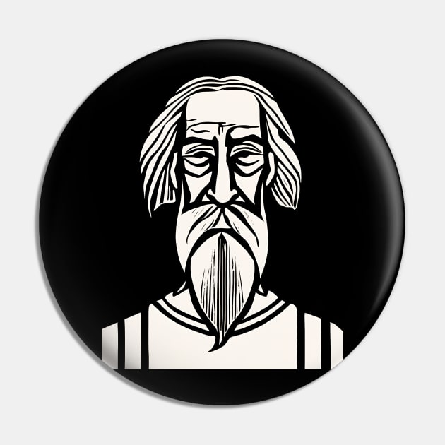 Bearded Man Woodcut Design Pin by ArtShare