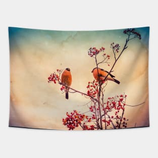 Bullfinch eat rowan Tapestry