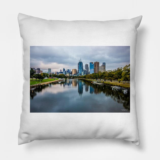 Melbourne from the Swan Street Bridge, Melbourne, Victoria, Australia. Pillow by VickiWalsh