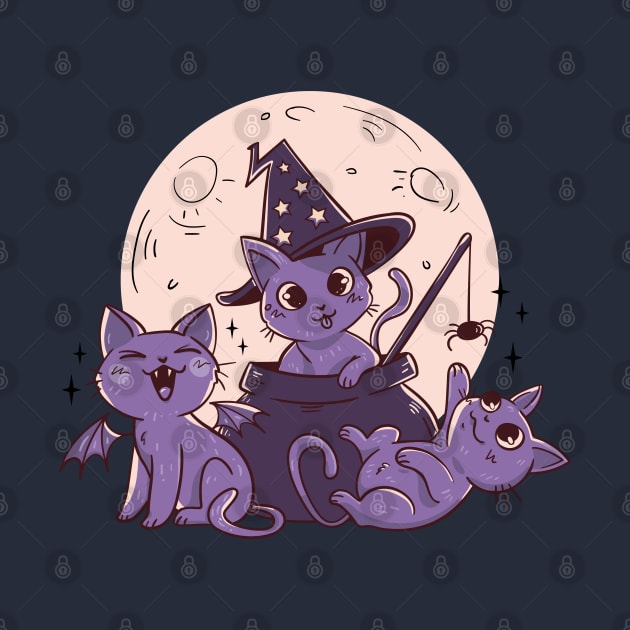 Halloween cats and moon by IconRose