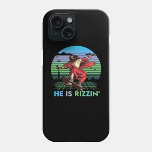 He Is Rizzin Funny Easter Day Jesus Riding Skateboard Phone Case