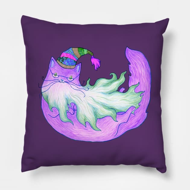 Magical Purple Wizard Cat Pillow by dragonstarart