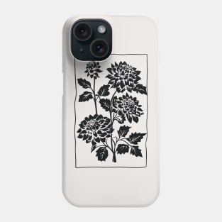 Black Dahlia Flowers Block Print Phone Case