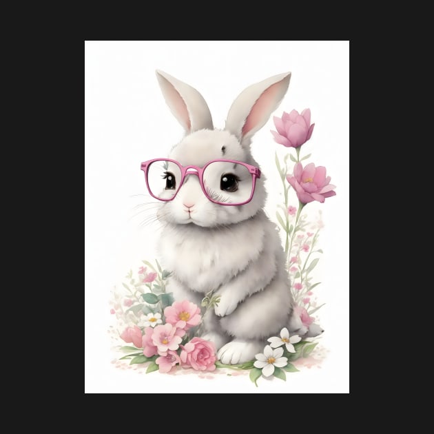 Bunny with pink glasses and flowers by jzone_05