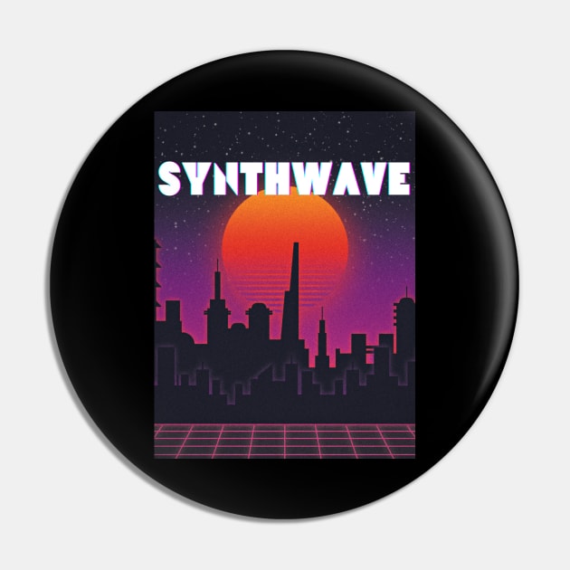 Synthwave Retro City Night Design Pin by 80snerd