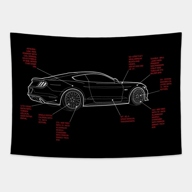 S550 Mustang GT Line art. Tapestry by LordGT