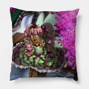 African American Fairy and Purple Leaves Pillow