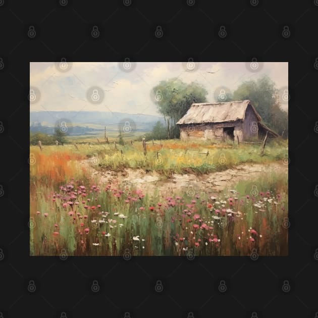 Old House in Meadow Flowers by RosaliArt