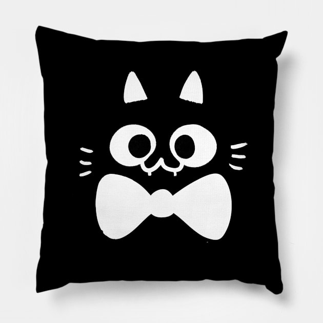 cat face with bow tie // white Pillow by Inksoulart