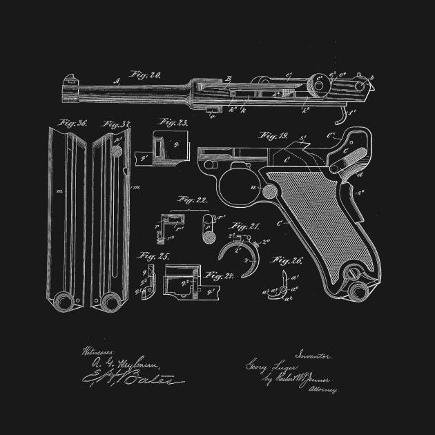 recoil loading small arms Vintage Patent Drawing by TheYoungDesigns