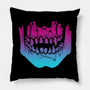 Demon Skeleton Jaw Monster Teeth Vaporwave Pillow