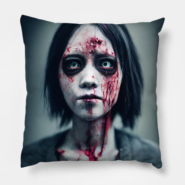 Zombie Girl Portrait Pillow by Nysa Design