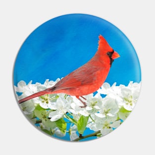 Northern Cardinal in an Apple Tree Pin