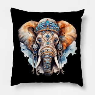 Watercolor Boho Elephant #1 Pillow