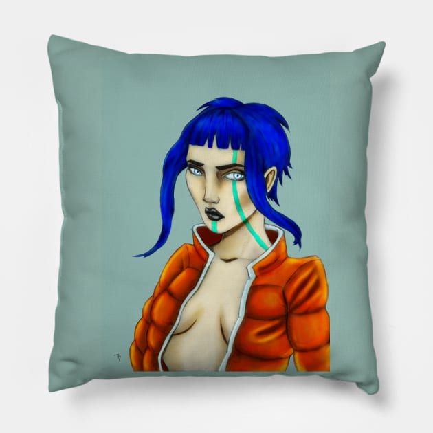 Blue-Haired Woman Pillow by TaliDe
