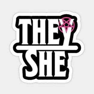 Pentagram They/She Pronouns Magnet