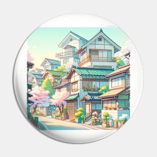 Japanese Residential Street Illustration Pin