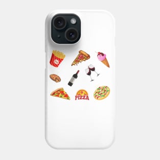 Pizza, Wine, Ice Cream and French Fries Set Designs Value Pack Phone Case