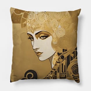 Gustav Klimt's Enigmatic Elegance: Inspired Woman in Radiant Reverie Pillow