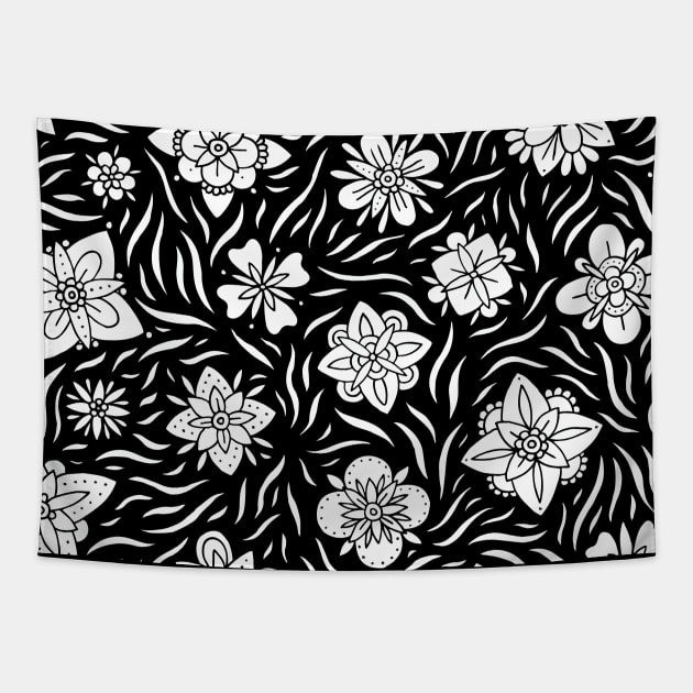 Black and White Flowers Tapestry by HLeslie Design