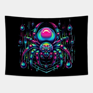 Spider Neon Vaporwave Retro Colorful Spooky Insect Tapestry
