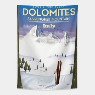 Dolomites Sassongher Mountains Italy travel poster Tapestry