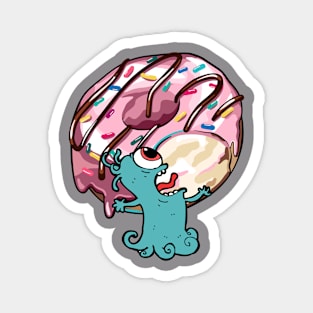 Hungry alien eating a donuts Magnet