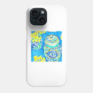 Mimosa and chinoiserie jars on turquoise Phone Case