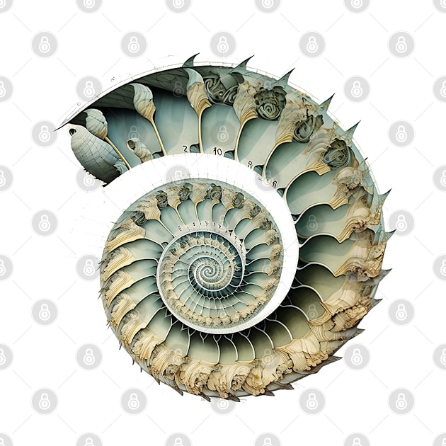 Fibonacci Sequence: Fibonacci Shell Art (on a Light Knocked Out Background) by Puff Sumo