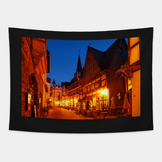 Old town, dusk, Bacharach, Middle Rhine, Rhine, evening Tapestry by Kruegerfoto