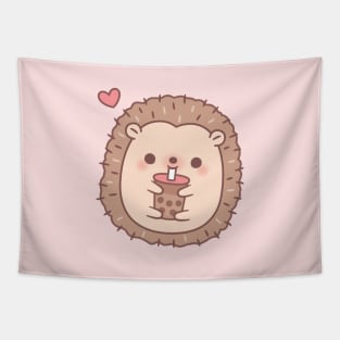 Cute Hedgehog Loves Drinking Bubble Tea Tapestry