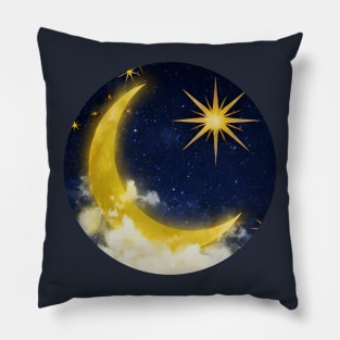 Crescent Moon and Stars Pillow