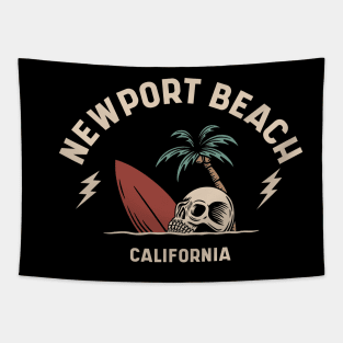 Vintage Surfing Newport Beach California // Retro Surf Skull Tapestry