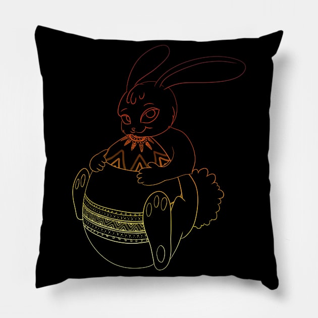 Easter bunny with egg in sunset colours Pillow by Zimart