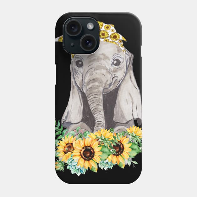 Sunflower Elephant t shirt for woman who loves elephant Phone Case by Simpsonfft