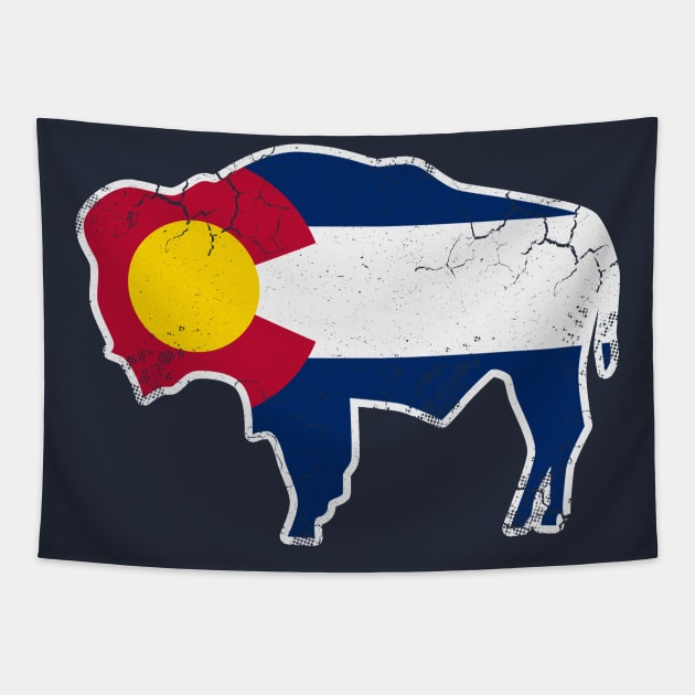 Colorado Flag Buffalo Bison Art Tapestry by E