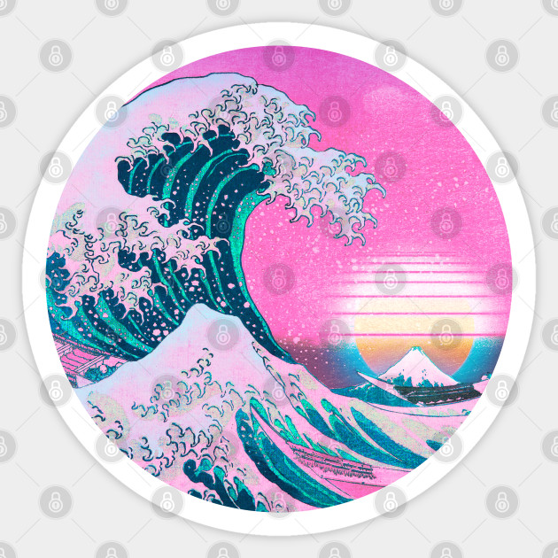 Vaporwave Aesthetic Great Wave Off Kanagawa Vaporwave Sticker