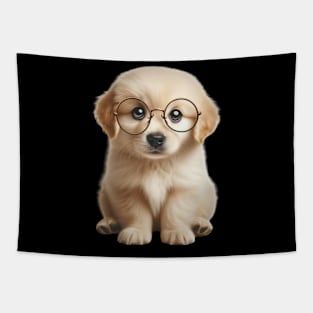 Golden retriever puppy with adorable round glasses Tapestry