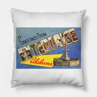 Greetings from Enterprise Alabama - Vintage Large Letter Postcard Pillow