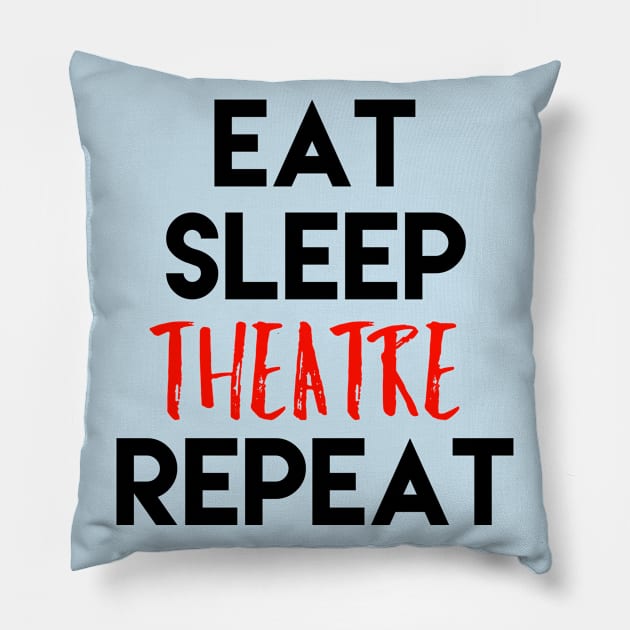 Eat Sleep Theatre Repeat Black Design Pillow by Teatro