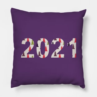 numbers 2021 with multicolored triangular fir tree Pillow