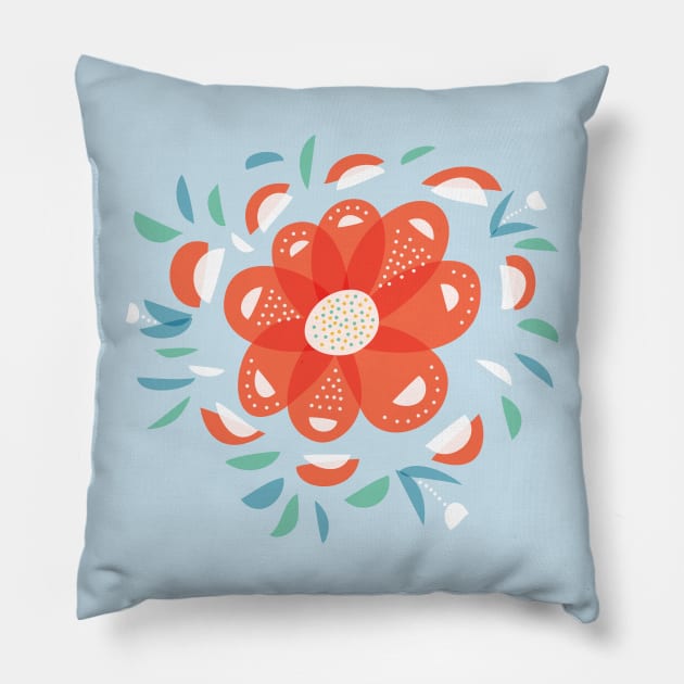 Whimsical Red Flower Pillow by Boriana Giormova