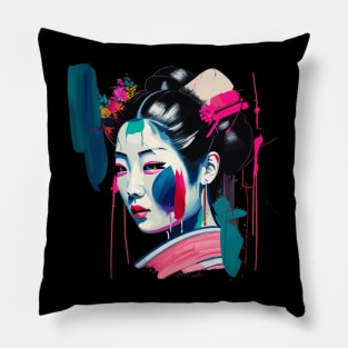 Geisha Girl Head Painting Pillow