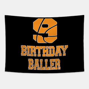 9th Birthday Baller Boy 9 Years Old Basketball Themed Party print Tapestry