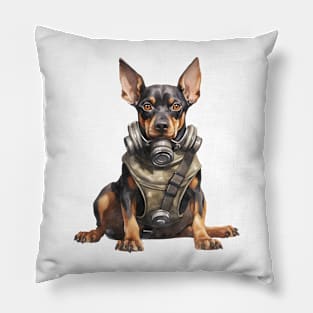 Doberman Pinscher Dog Wearing Gas Mask Pillow