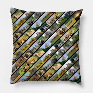 African Wildlife Stripe Collage Black Pillow