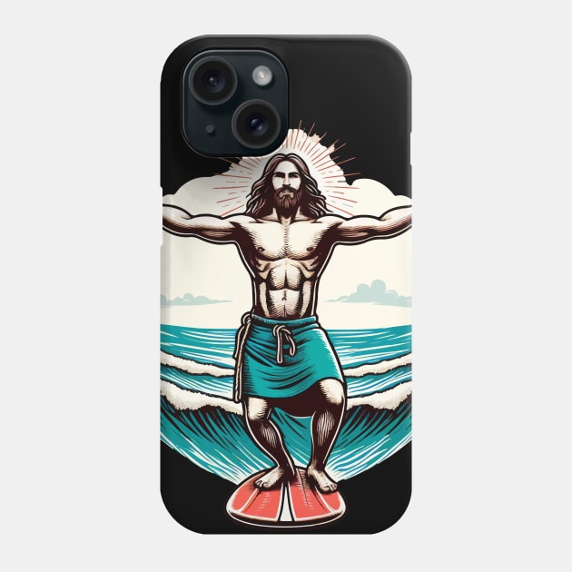 Funny Jesus Christ Surfing Phone Case by TomFrontierArt