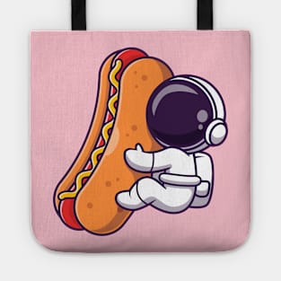 Cute Astronaut With Hot Dog Cartoon Tote